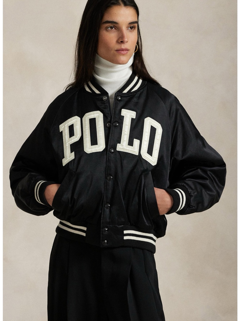 Polo by Ralph Lauren Black Varsity Jacket with White Lettering